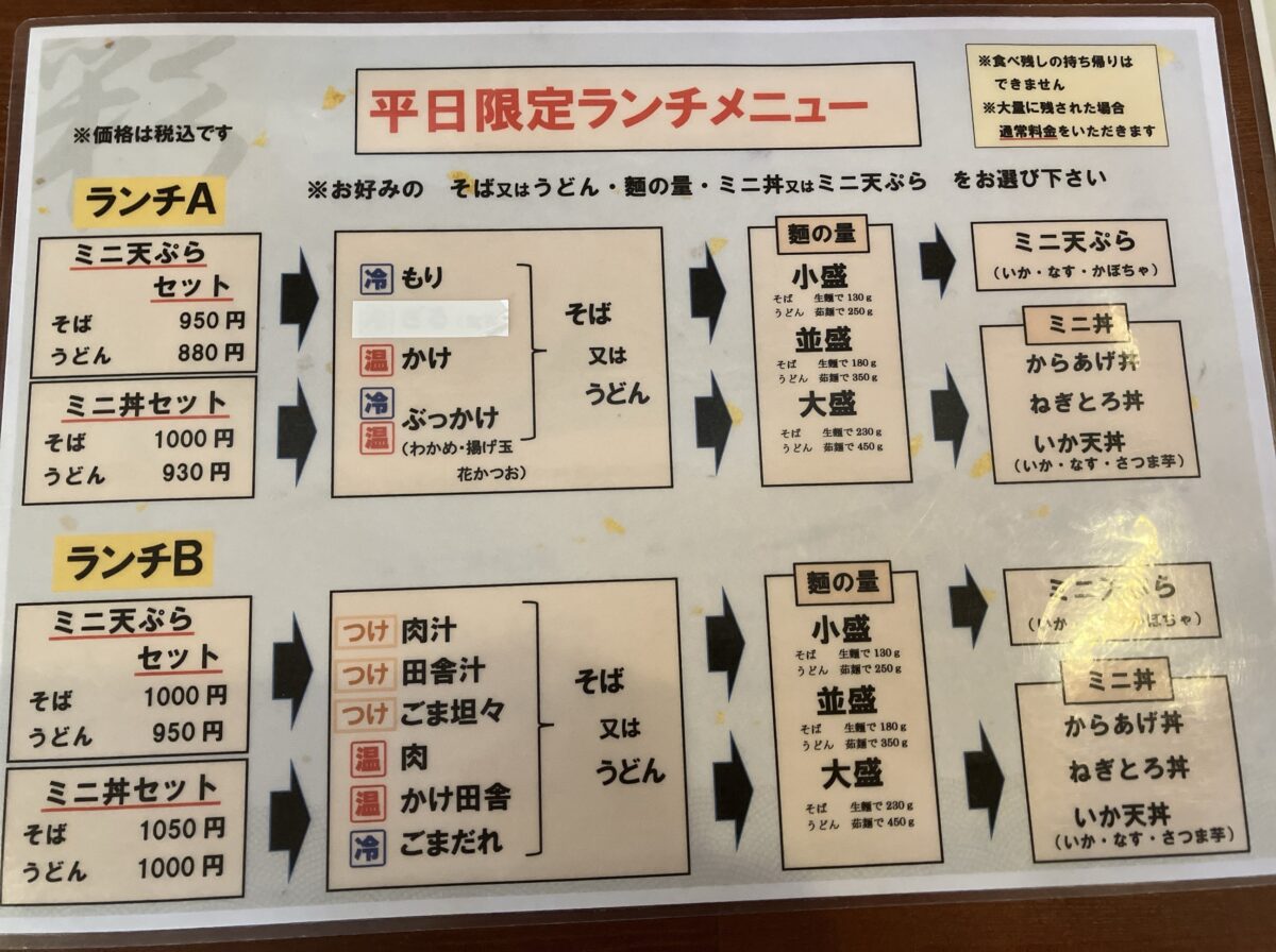 彩め庵のランチメニュー